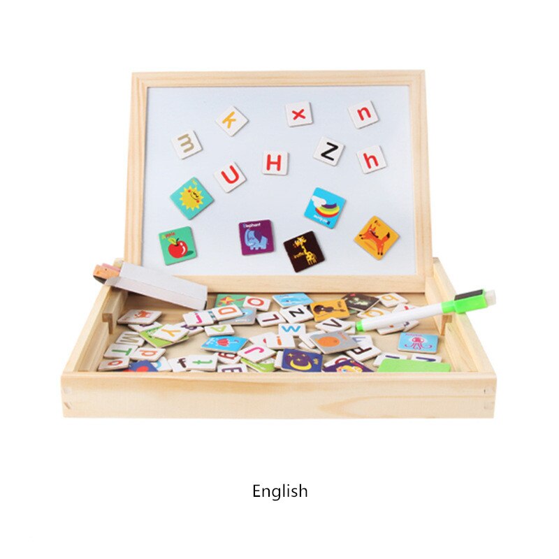 15 Style Wooden Magnetic Puzzle Double-Sided Drawing Board Farm/Animals/Vehicle/Circus Puzzle Toys for Children With Box: G