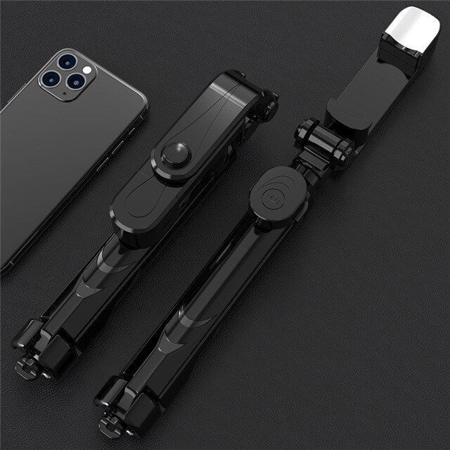 Newest 3 in 1 Wireless Bluetooth Selfie Stick with fill light Phone Bracket Foldable Portable Tripod Selfie Stick for smartphone: Black