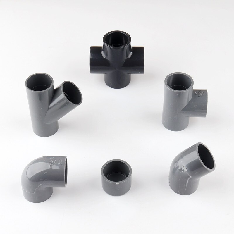 3pcs PVC Connector Inner Dia. 32mm Pipe Fittings Cap Straight Tee Wye Y Connector Elbow Cross for Pipe Repairing Aquarium Water