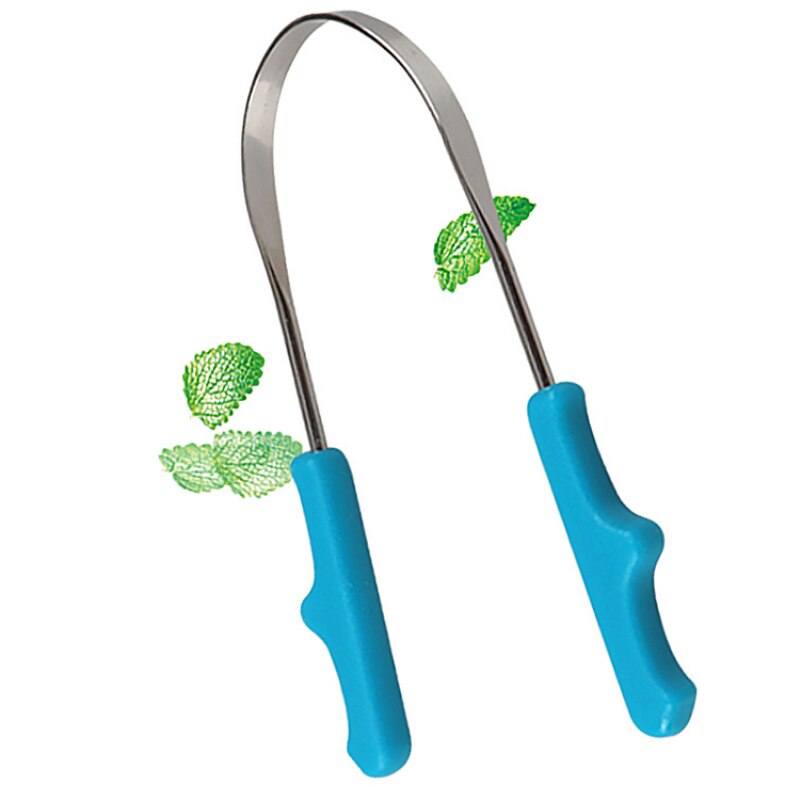 Stainless Steel Tongue Scraper Toothbrush Brush Oral Hygiene Tongue Mouth Cleaner Scraper For Bad Breath Oral Hygiene Care Tools: 02 Blue