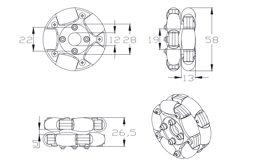 15KG zuletzt 58/82mm Aluminium Legierung Omni Rad Metall Fulai Rad Omni Roboter Ros Plattform Omnidirektionale Bewegung