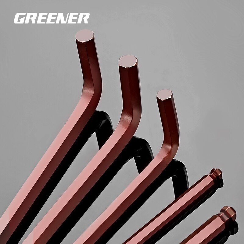 Greener Hex Wrench Set Screwdriver Universal Allen Key 9PCS Double-End L Type S2 Hexagon Flat Ball Spanner Metric Hand Tools