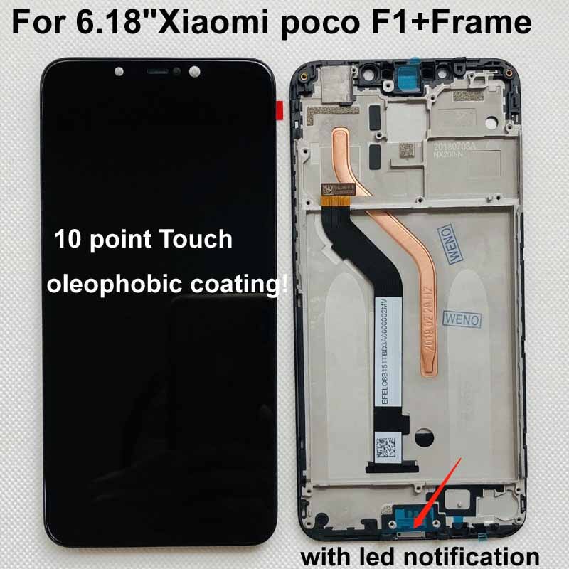 100% Originele + Frame Voor 6.18 "Xiaomi Poco F1 Lcd Touch Screen Digitizer Vergadering Voor Xiaomi Mi pocophone F1(10 Punt)