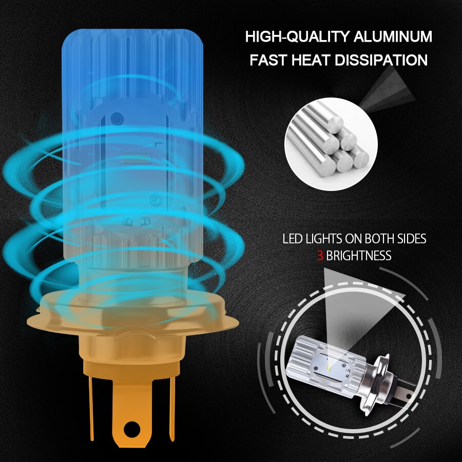 Bombilla led para motocicleta Ba20d, Faro de 12v, 40w, h4, 6500K, 4800LM, haz hi/lo, Universal, h4, Hs1, 2 uds.