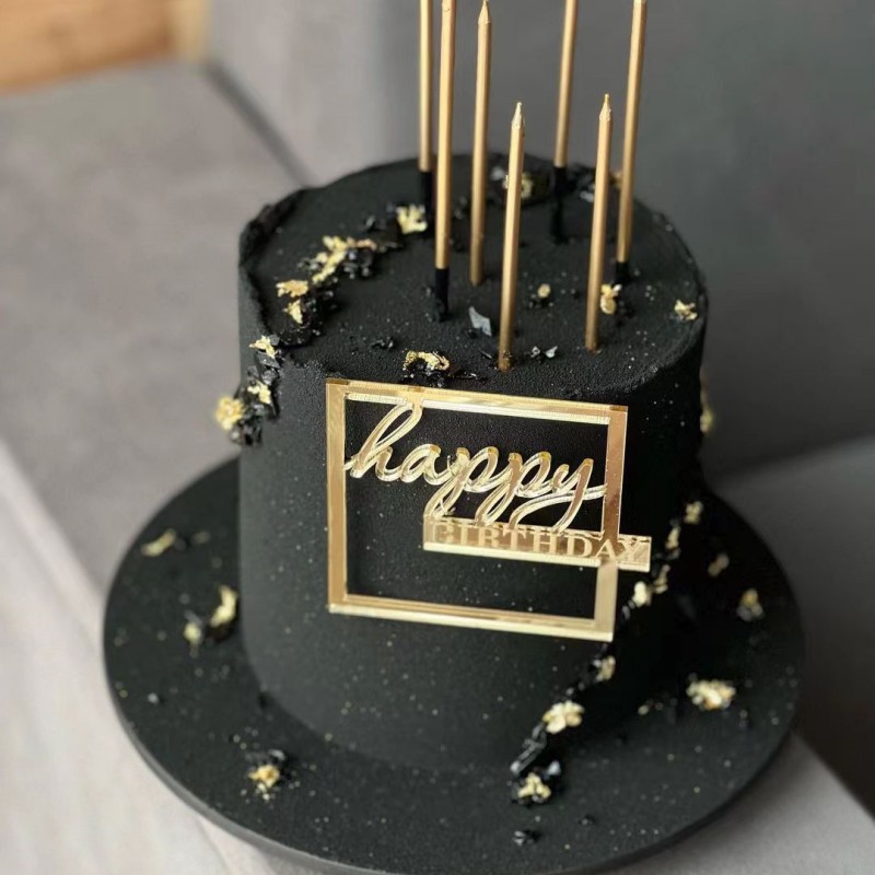 Ins novo feliz aniversário bolo toppers para o bebê crianças adulto festa de aniversário decoração do bolo ouro prata acrílico diy ferramentas de cozimento do bolo: Cinza claro