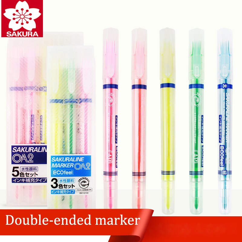 Japan Sakura Tweekoppige Markeerstift Marker Pen Student-Specifieke Waterbasis Markeerstift