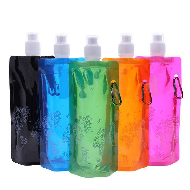 0.5L botellas de agua ultraligero vaso plegable de silicona deportes al aire libre senderismo Camping Frasco blando bolsa de agua, bolsas de viaje plegables