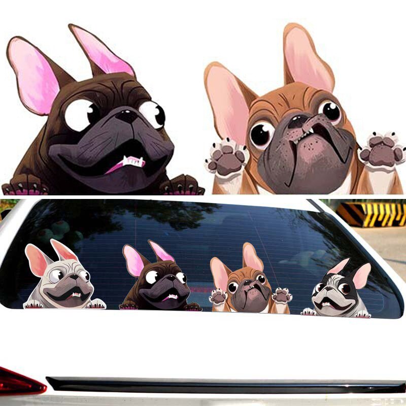 Auto Styling Cartoon Hond Stickers Franse Bulldog Voorruit Vinyl Decal Decor Waterdichte Creatieve Auto Stickers Decoratie 12*14Cm