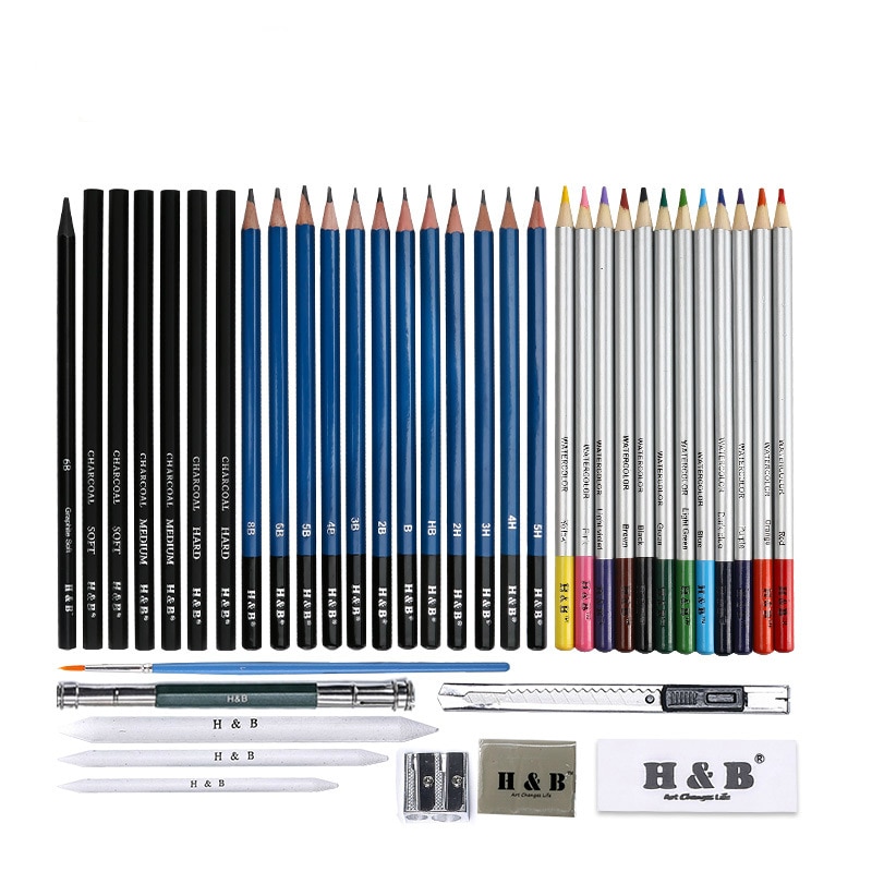 40-Pieces Complete Artist Kit Drawing HB-CBPB040 Sketching Pencils Set and Sketch Kit with Zipper Bag