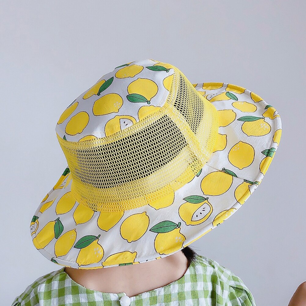 Sommer børn solhatte unisex frugt print bred skygge mesh hat uv beskyttelse hat udendørs strand visir cap til børn solhat