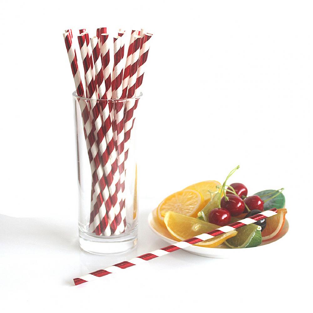 25Pcs/Bag Paper Drinking Straw Wide Application Disposable Stylish Stripe Pattern Water Straw for Home