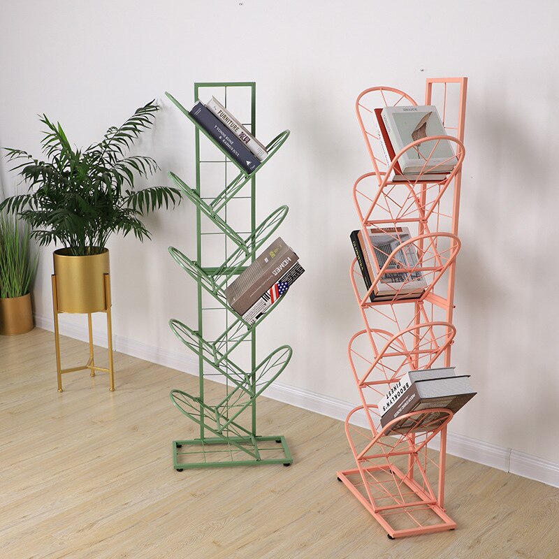 JOYLOVE Tree-shaped Iron Grid Bookshelf Storage Rack For Library Book Store Office Working Study Books Display
