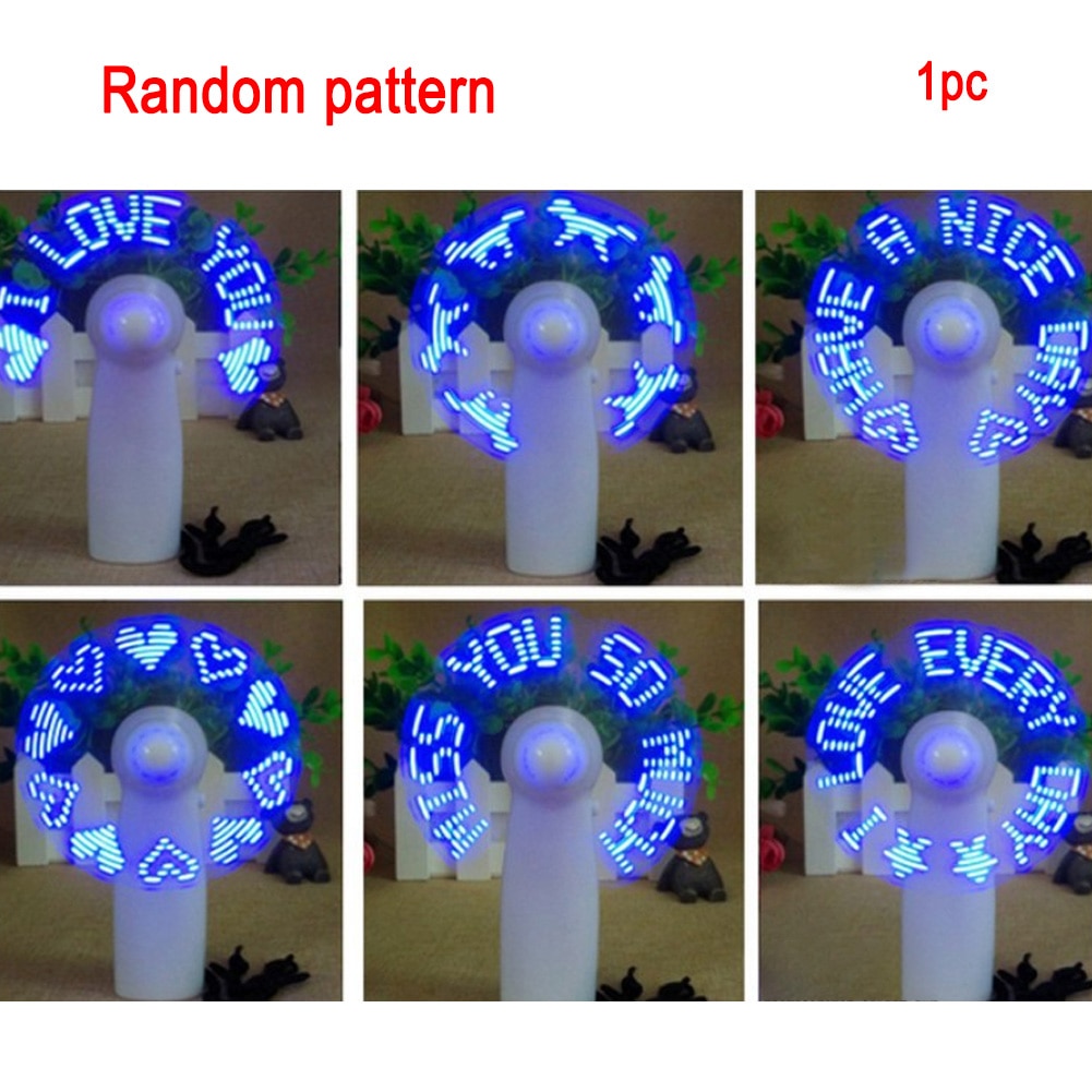 USB Handheld Fan Gadgets Flashing I Love You LED Cooler Desktop Cooling Fan with Characters Messages