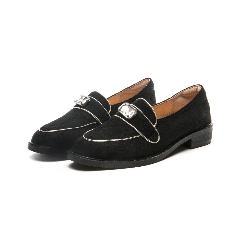 Kjente skinnbånd flate sko dame/jente butikk rhinestone loafers alle-kamp leiligheter semsket skinn brogues calzado mujer