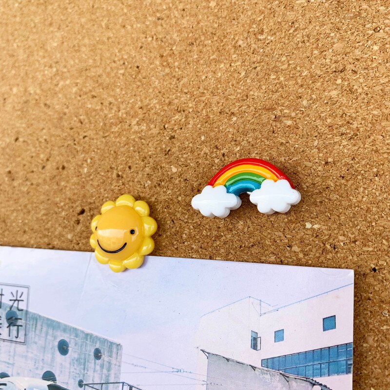 Chinchetas bonitas con de flor solar, 2 uds., chinchetas con imagen decorativa, tachuelas de arco iris, Pin de corcho, Pulgar, papelería de oficina