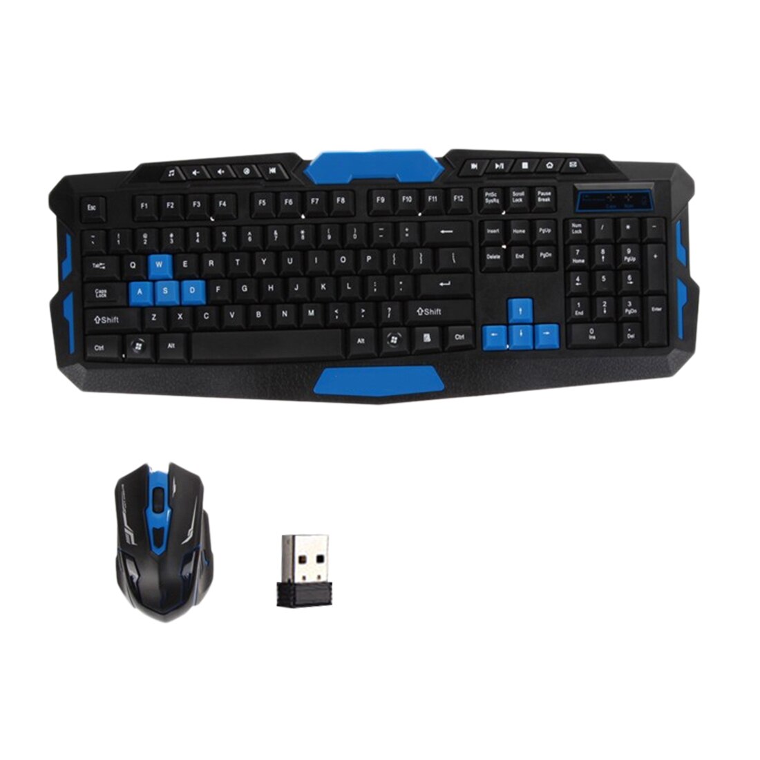 2.4 ghz trådlöst tangentbord gaming tangentbord mus combo 19 tangenter anti-ghosting justerbar 1600 dpi mus usb-mottagare adapter: Svart och blått