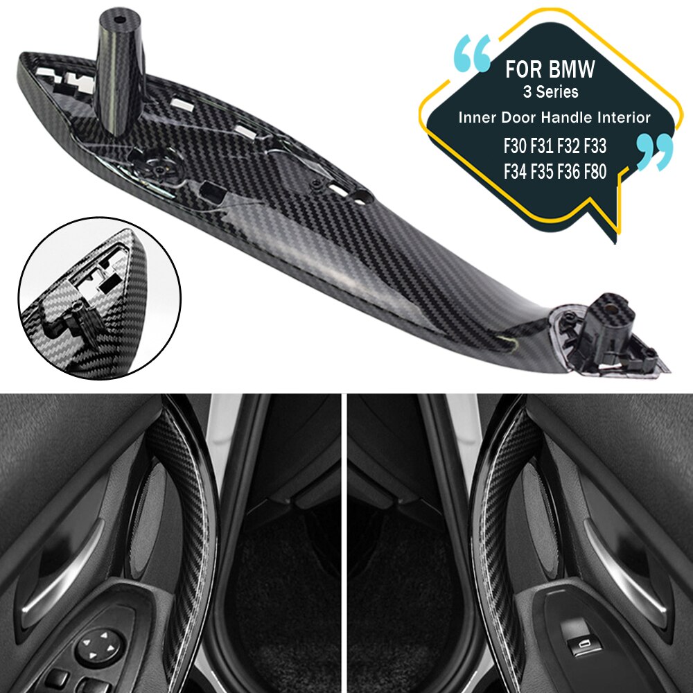 Wewnętrzny uchwyt klamki samochodu osłona wykończeniowa robić naciągania dla BMW F30 F31 F32 F33 F34 F35 F36 F80 lewego prawego wewnętrzny płyta czarny beżowy z włókna węglowego