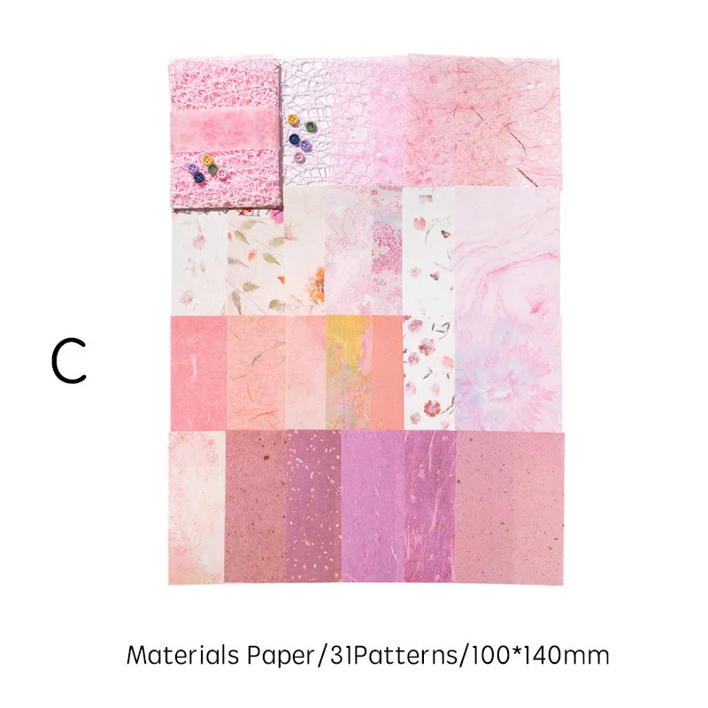 31 unids/pack de materiales de gasa, papel y botones, decoración para álbumes de recortes, papel artesanal, Collage estético, diario basura, papelería: Amarillo claro