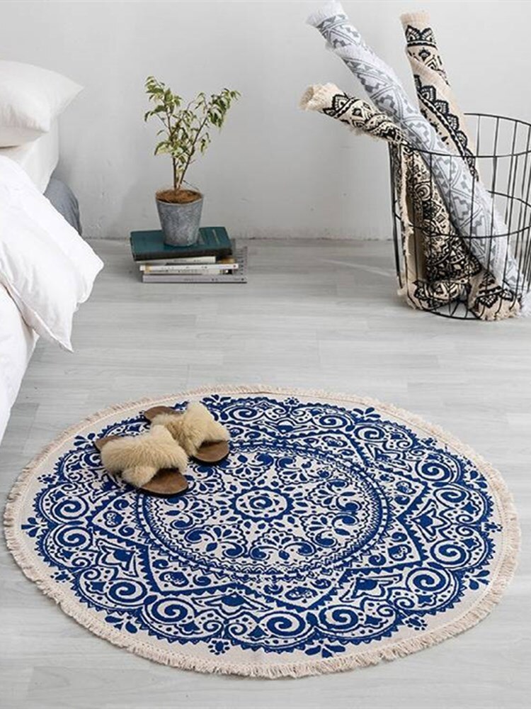 Nordisk bohemisk cirkel matta tofsar mattor bomull sovrum antislip dörrmatta yogamatta runda mattor för vardagsrum: A / Diameter 60cm