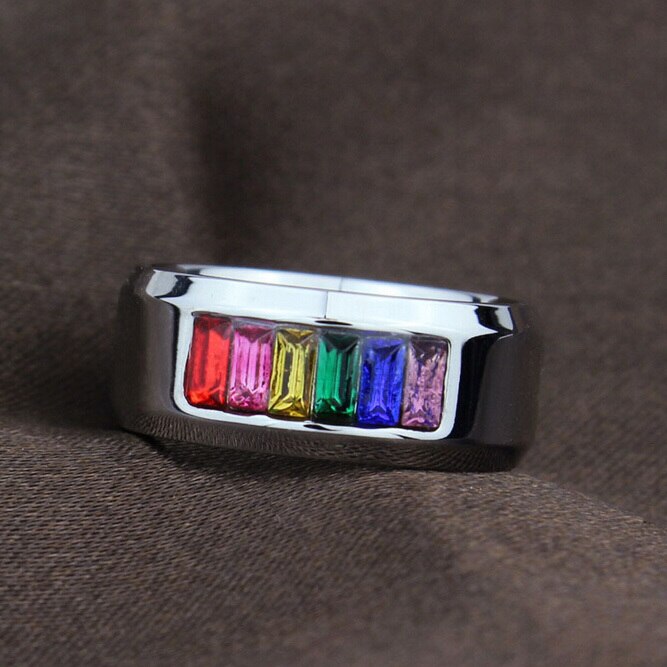 Bague en cristal multicolore pour femmes et hommes en acier inoxydable, de bijoux