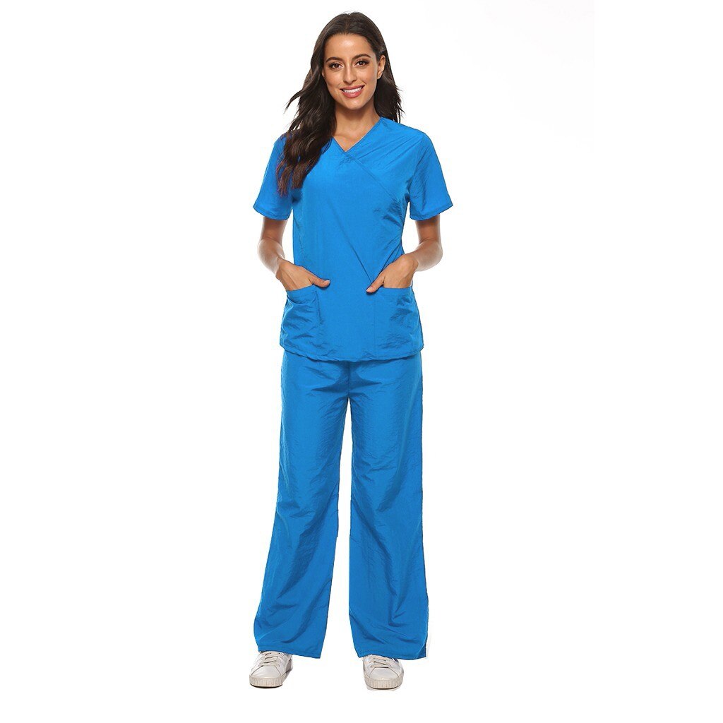 Frauen Labor Anzug Krankenschwester Uniformen Arbeit setzt Kurzarm V-ausschnitt Spitzen + Hosen Anzug Schönheit Salon Healthcare Peeling einstellen A50