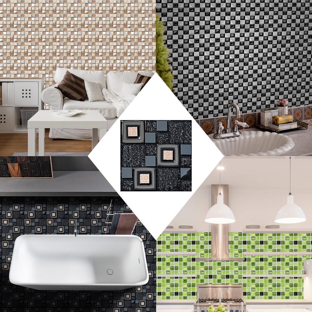 10pcs Mosaic Tile Wall Sticker PVC Waterproof Tiles Decals Kitchen Decor Self Adhesive 3D Mosaic Art Accessories