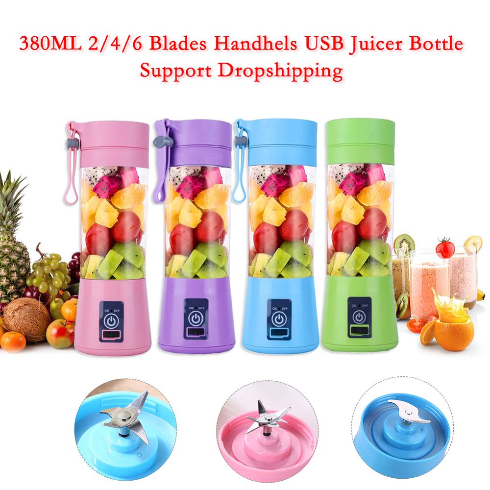 380ml 2/4/6 Klingen Mini Tragbare Elektrische Obst Entsafter USB Aufladbare Smoothie Hersteller Rührgerät Maschine Sport Flasche Entsaften Tasse