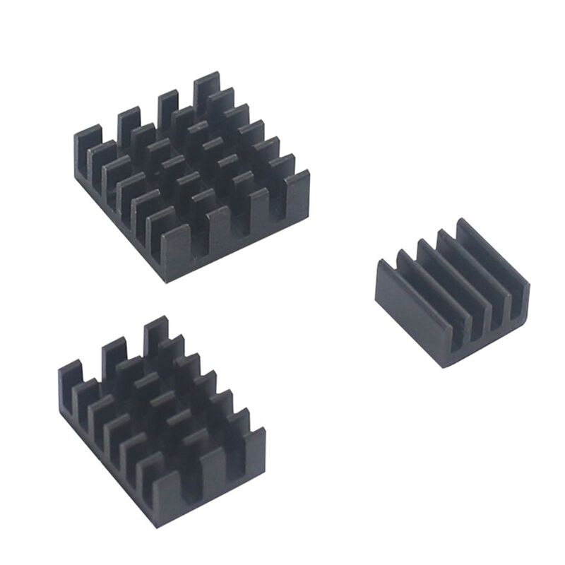 3Pcs/Set Aluminum Heatsink Radiator Cooler Kit with Adhesive Tape for Raspberry Pi 4B: Black