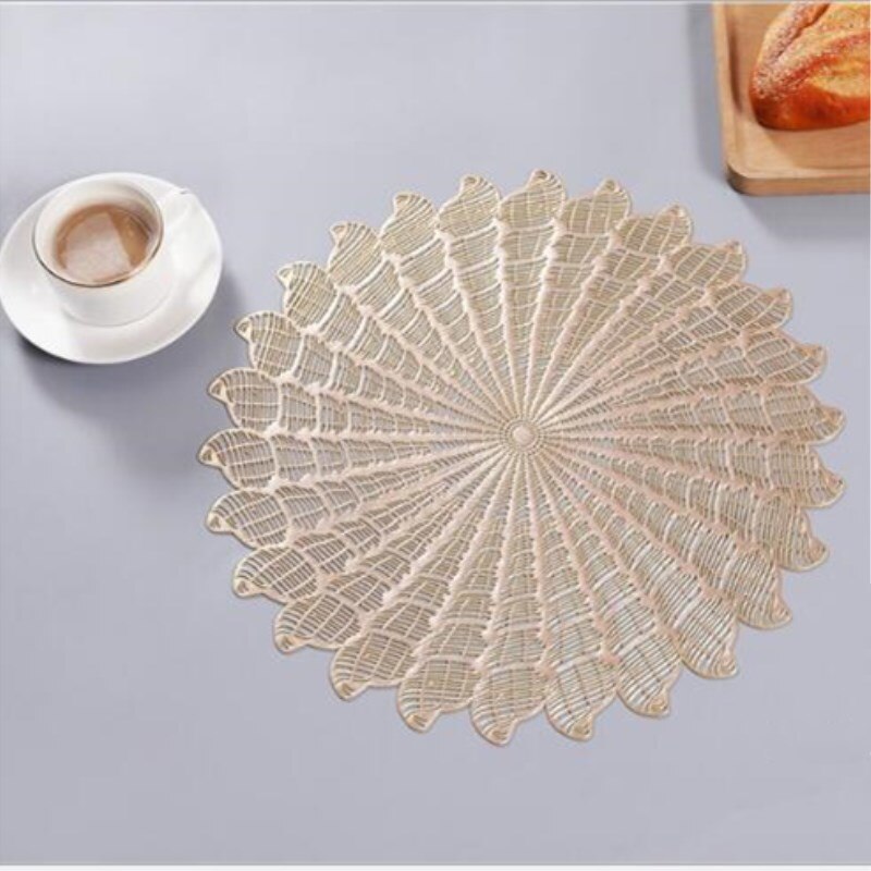 Runde Hohl PVC Tischset Bronzing Wasserdicht Esstisch matt Hotel Restaurant Westlichen Steak Pad Isolierung Pads Küche Dekor: B Gold