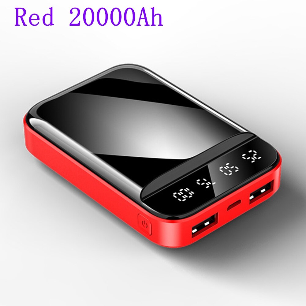Floveme batterie externe miroir affichage numérique double USB sortie ports 2.1A charge rapide 480010000/20000 mAh pour Smartphone: 20000mAh Red