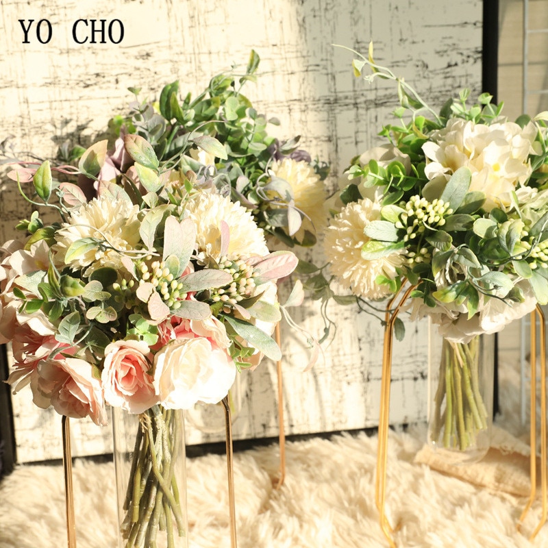 YO CHO-pompón de peonía de seda Artificial, Hortensia, flor, ramo de novia, boda, dama de honor, hermana, Mini ramo, suministros de boda para niña