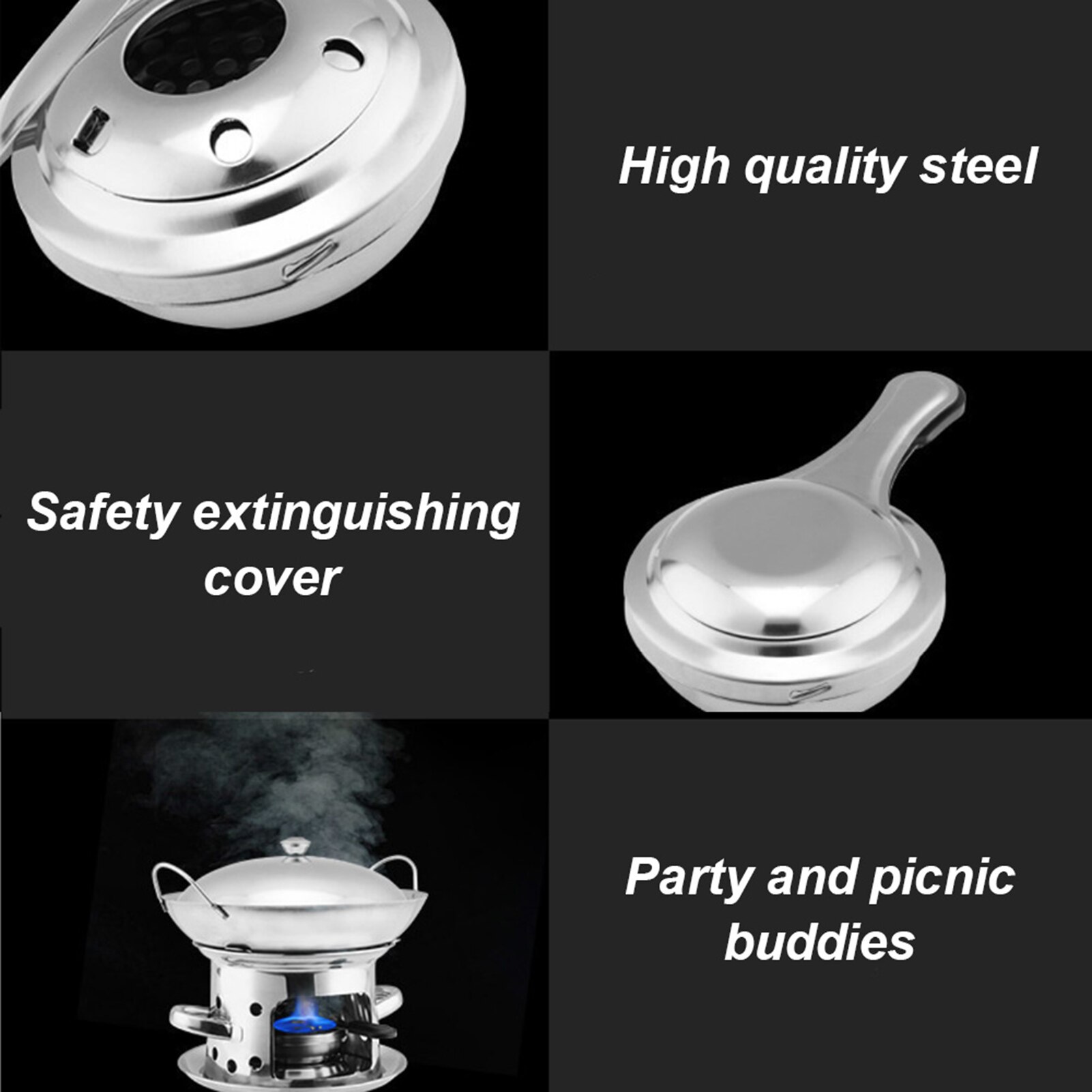 Stainless Steel Fondue Burner With Anti-scalding Handle Portable Mini Cheese Fondue Pot Alcohol Burner Kitchen Accessories