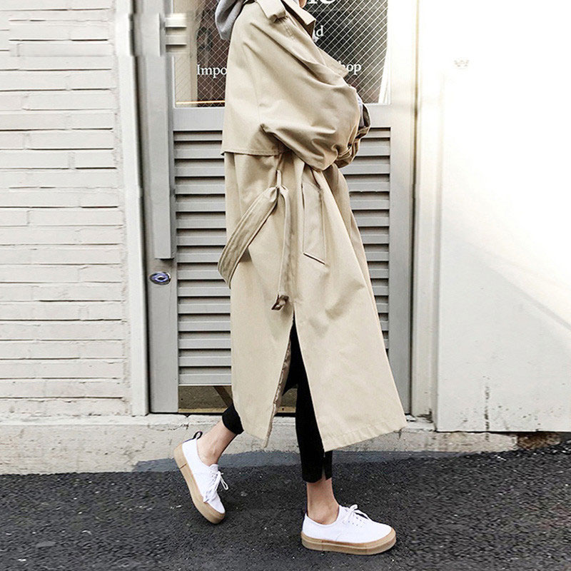 Höst dam trenchcoat ledig oversize dubbelknäppt vintage ytterkläder skärp kvinnlig vindjacka chic kappa vår