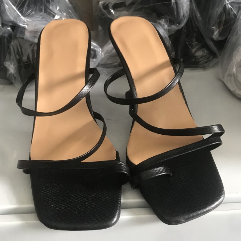 Dames sandalen met bandjes muiltjes hakken sandalen slippers dames hoge hakken slippers vierkante neus slippers feestschoenen vrouw