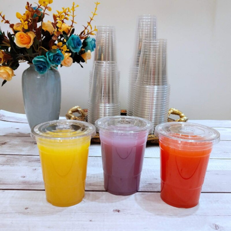 Tasses à Smoothie jetables, couvercles en plastique, verres à Milkshake, tasse de fête en verre, tasse à thé à bulles, gobelets en plastique avec couvercles, tasses à dessert