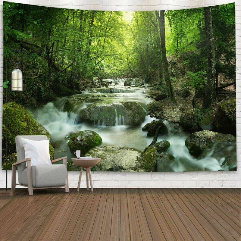 Tapiz de Río y bosque, colcha colgante de pared, colcha Hippie gitana, funda decorativa para el hogar