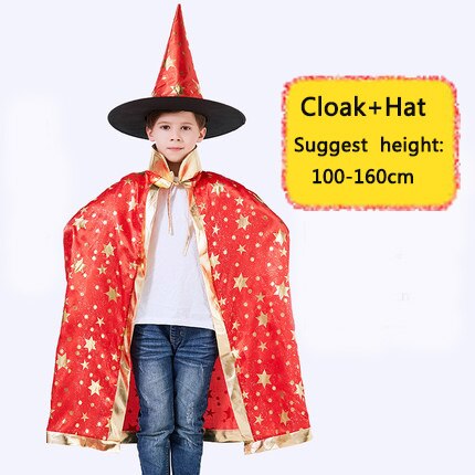 Børn halloween kostume troldmand heks kappe hat hat sæt børn jul fest cosplay kappe fødselsdags fest forsyninger: S3 kappe kappe