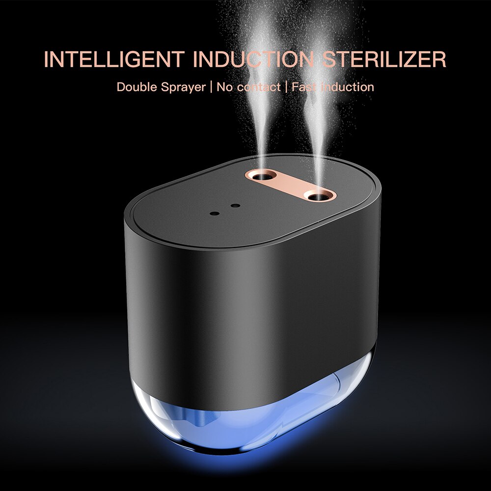 Double Hole Automatic Alcohol Dispenser Touchless Hand Sanitizer Dispenser USB Rechargeable: black