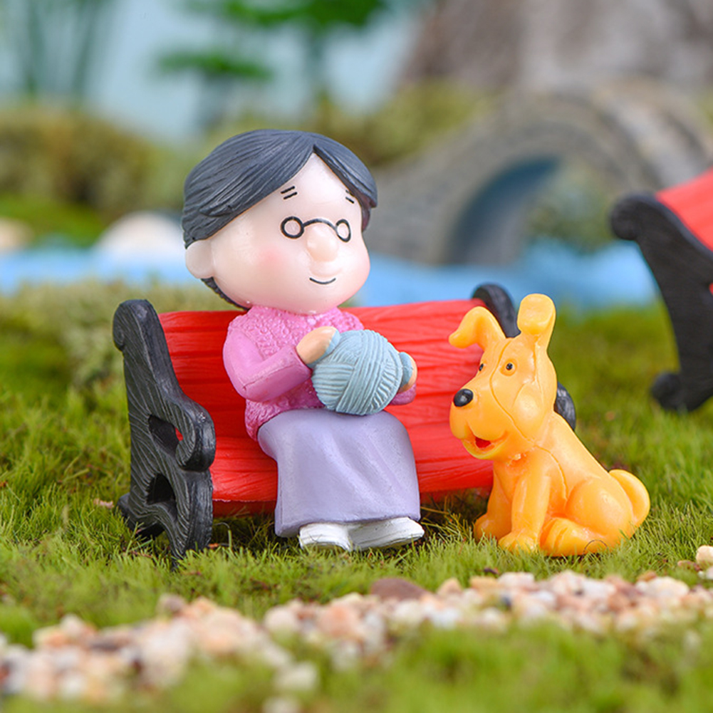 Mini park benk bestefar bestemor modell miniatyr plast hage statuer landskap hage dekor ornament skulpturer