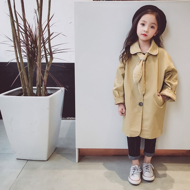 DZIECKO Baby Meisjes Trenchcoat Lente Kinderen Lange Mouw Jassen Met Sjaal Kids Bovenkleding Solid Baby Meisjes Bovenkleding Geul: 4T