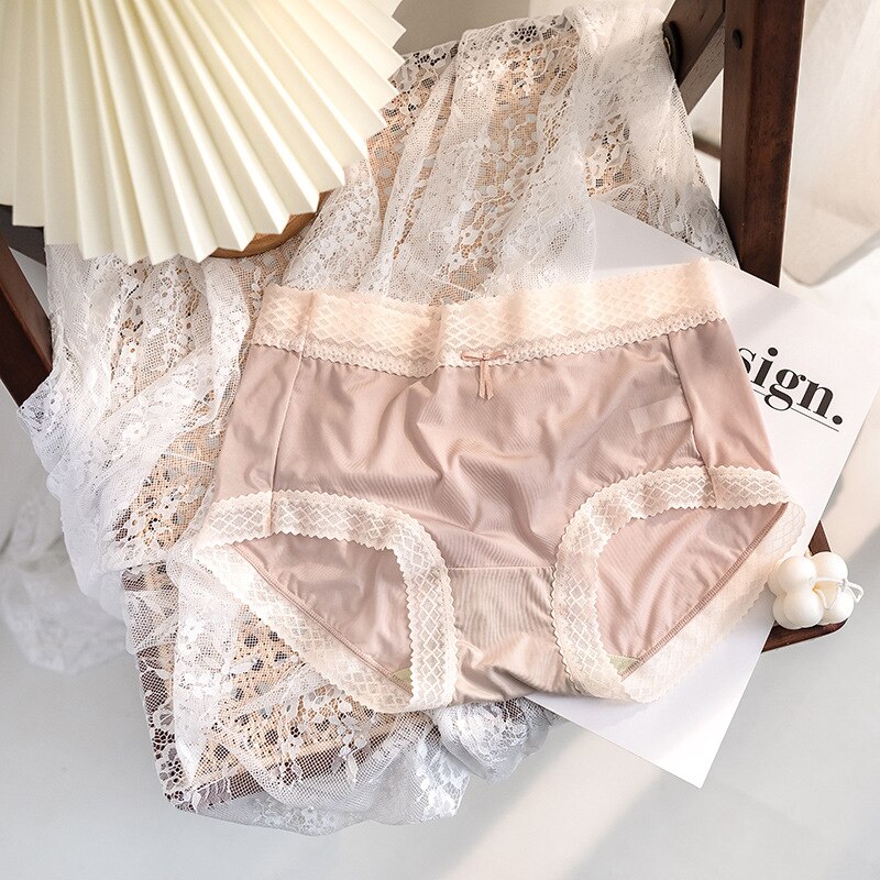 Women Cotton Underwear Sexy Striped Ice Panties Japanese Cute Girl Comfort Briefs Summer Bow Underpants Female Lingerie: milk tea