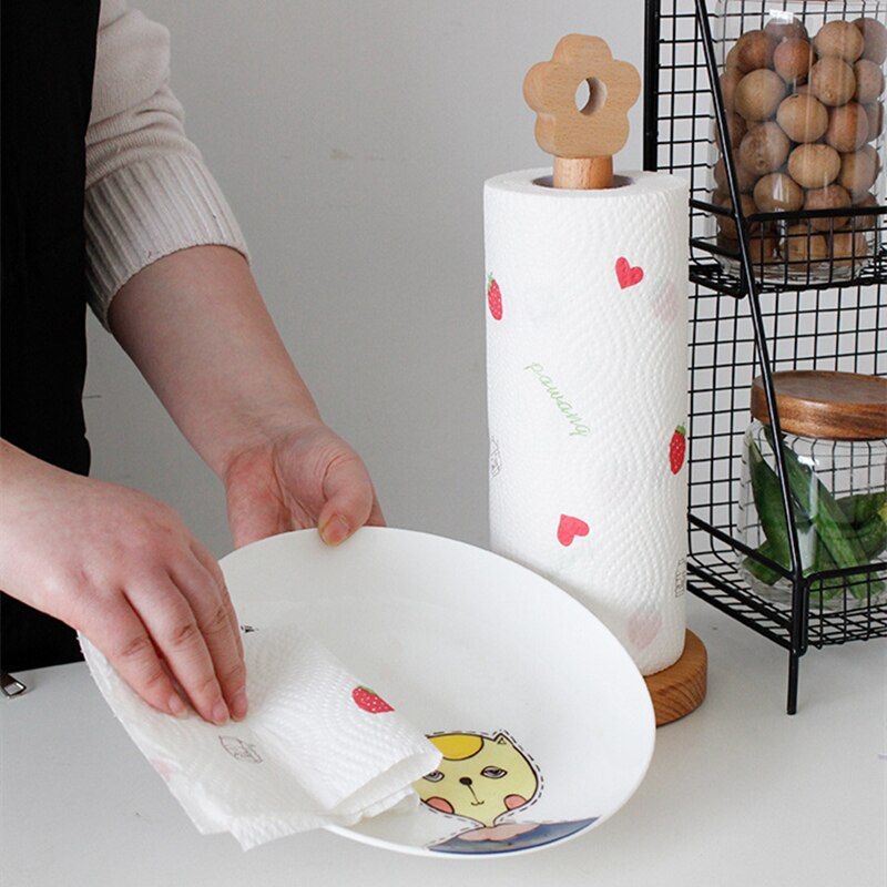 Étagère verticale en bois massif de Style japonais, support de rangement pour serviettes en papier, en hêtre, avec petites fleurs, idéal pour la cuisine, porte-rouleau papier