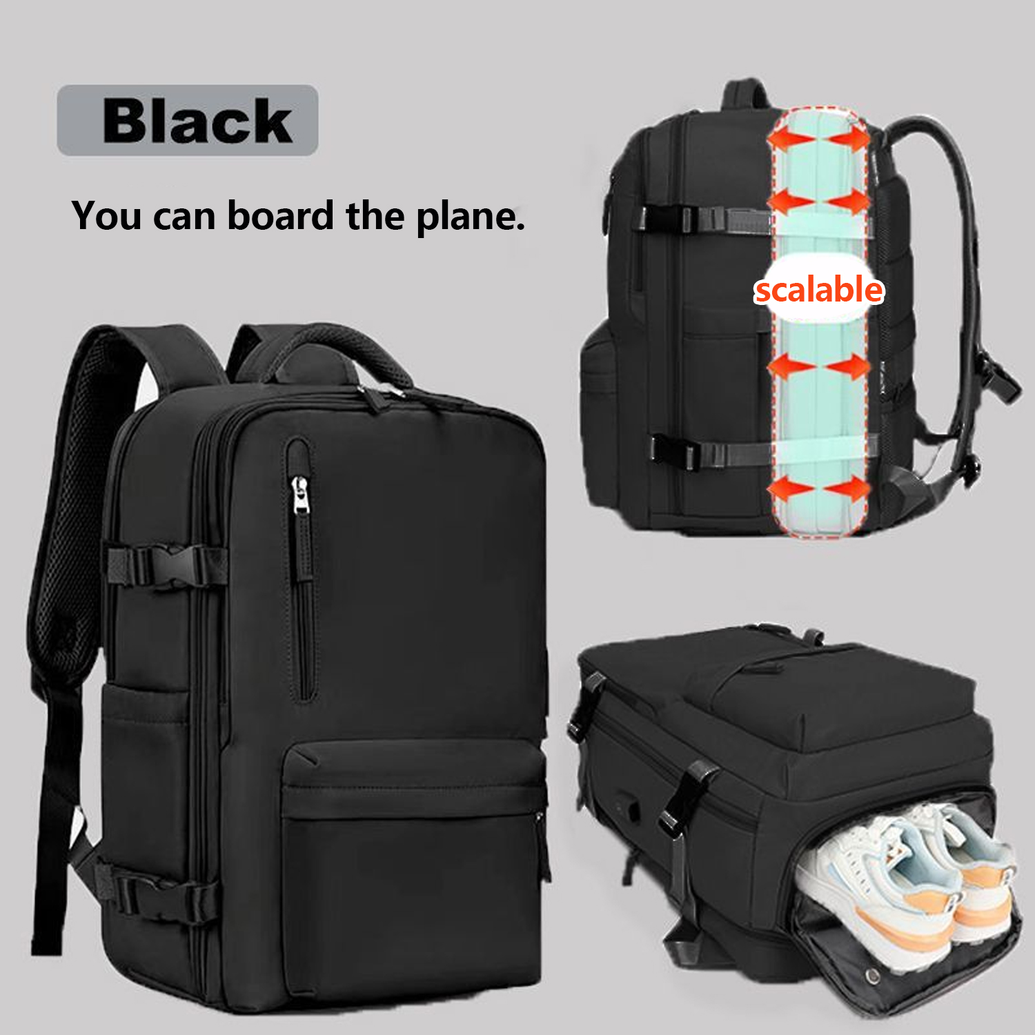 1 set of classic expandable travel backpacks that can hold a 17-inch (approx. 45cm in height) laptop bag: black