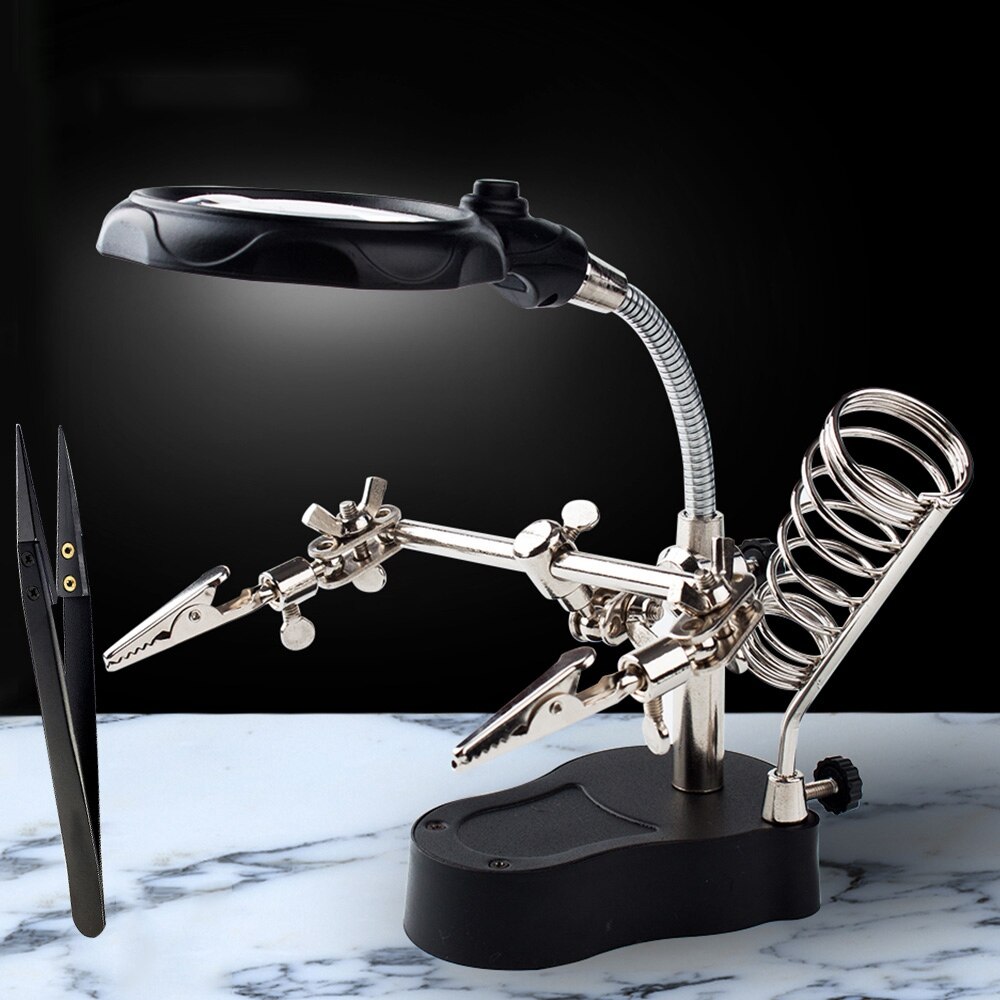Multi-Functional Welding Magnifier With 3.5X 12X Glasses Magnifying Illuminated Soldering Iron Stand Lens Third Hand Repair To