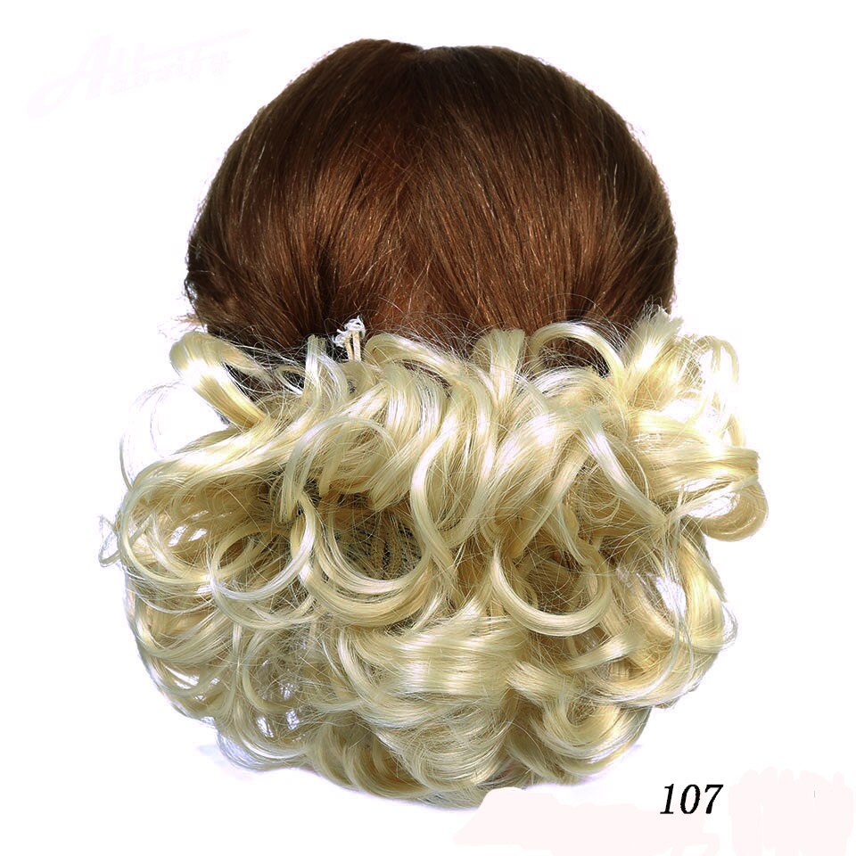 AOOSOO Short Curly Chignon Women's Synthetic Hair Bun Black Brown with Extension With Chignon Rubber band Combs in Hairpiece: 107