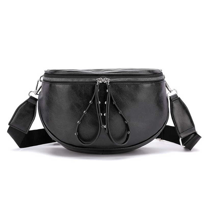 Vintage Small Messenger Bags For Women Semicircle Saddle Poach Shouder Bag Bucket Bags Crossbody Bag Females PU Leather Handbags: Black