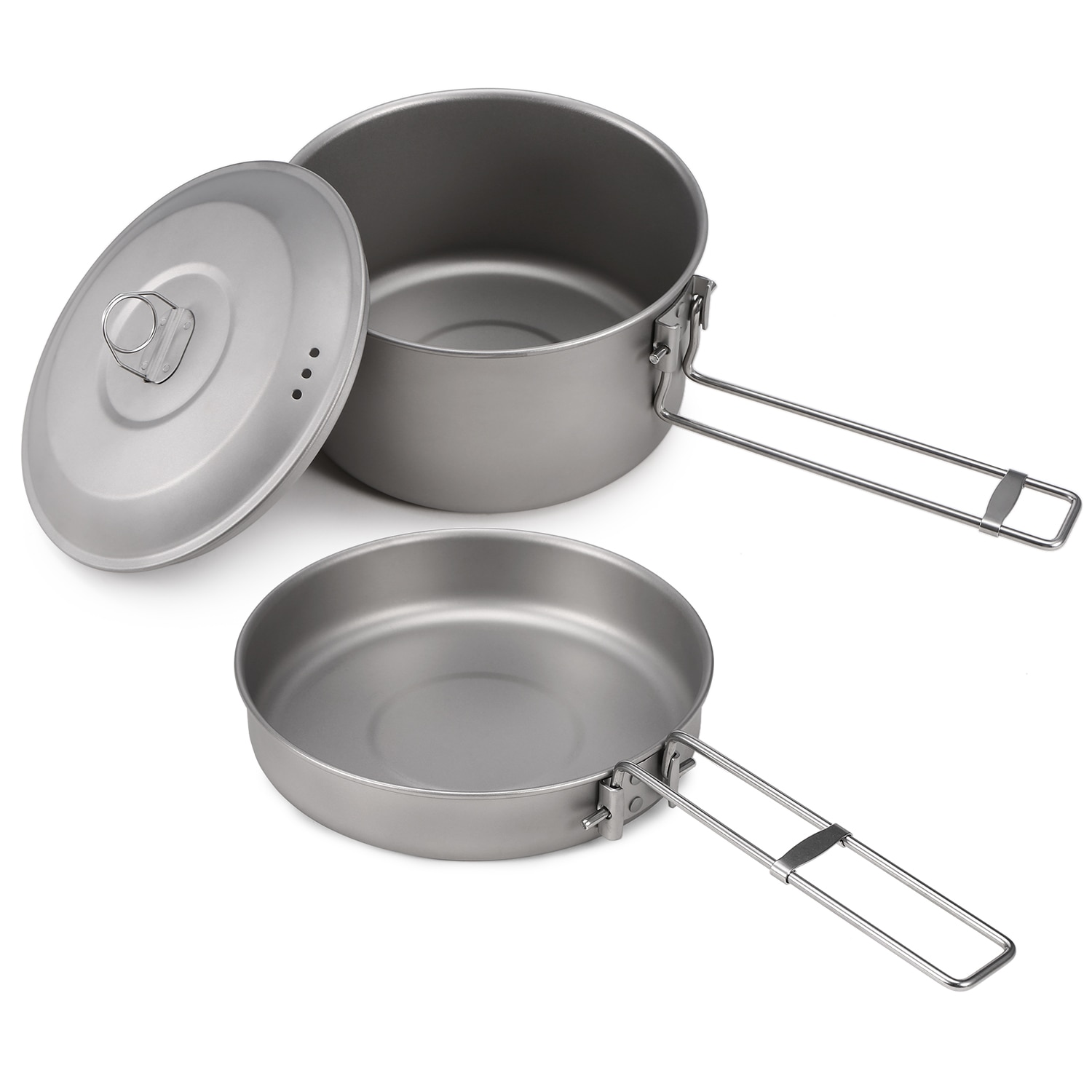Camping kokkärl set titan kastrull och stekpanna set med lock och vikbara handtag för utomhuscamping vandring backpacking picknick