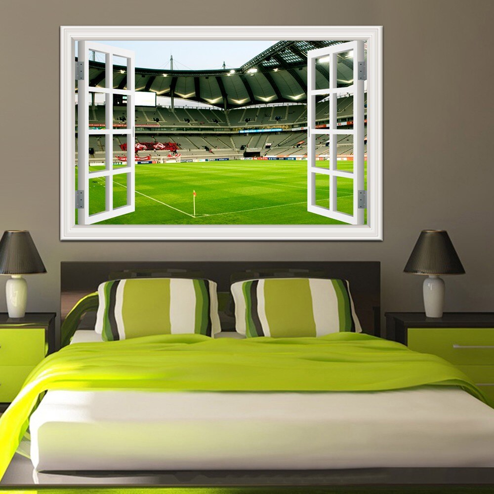 Eine Stück3d Fenster Zauberstab Aufkleber FußBall FußBall Spielplatz Sport Selbst-Klebstoff Aufkleber Moderne Zauberstab Kunst Schlafzimmer Wohnzimmer Dekor