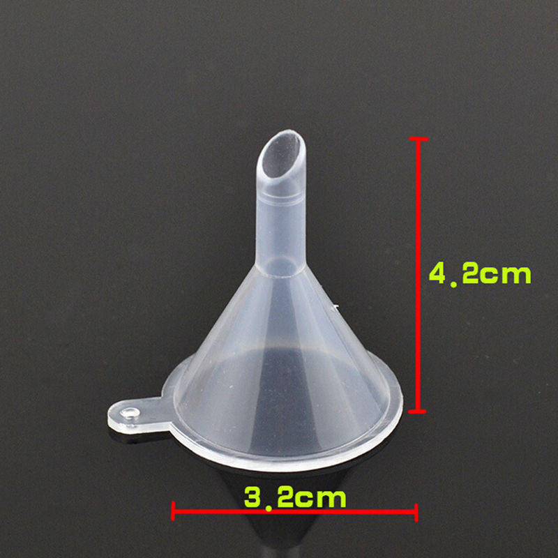 10 st / mycket små plasttrattar för parfym flytande eterisk olja fyller tomt flaskförpackningsverktyg