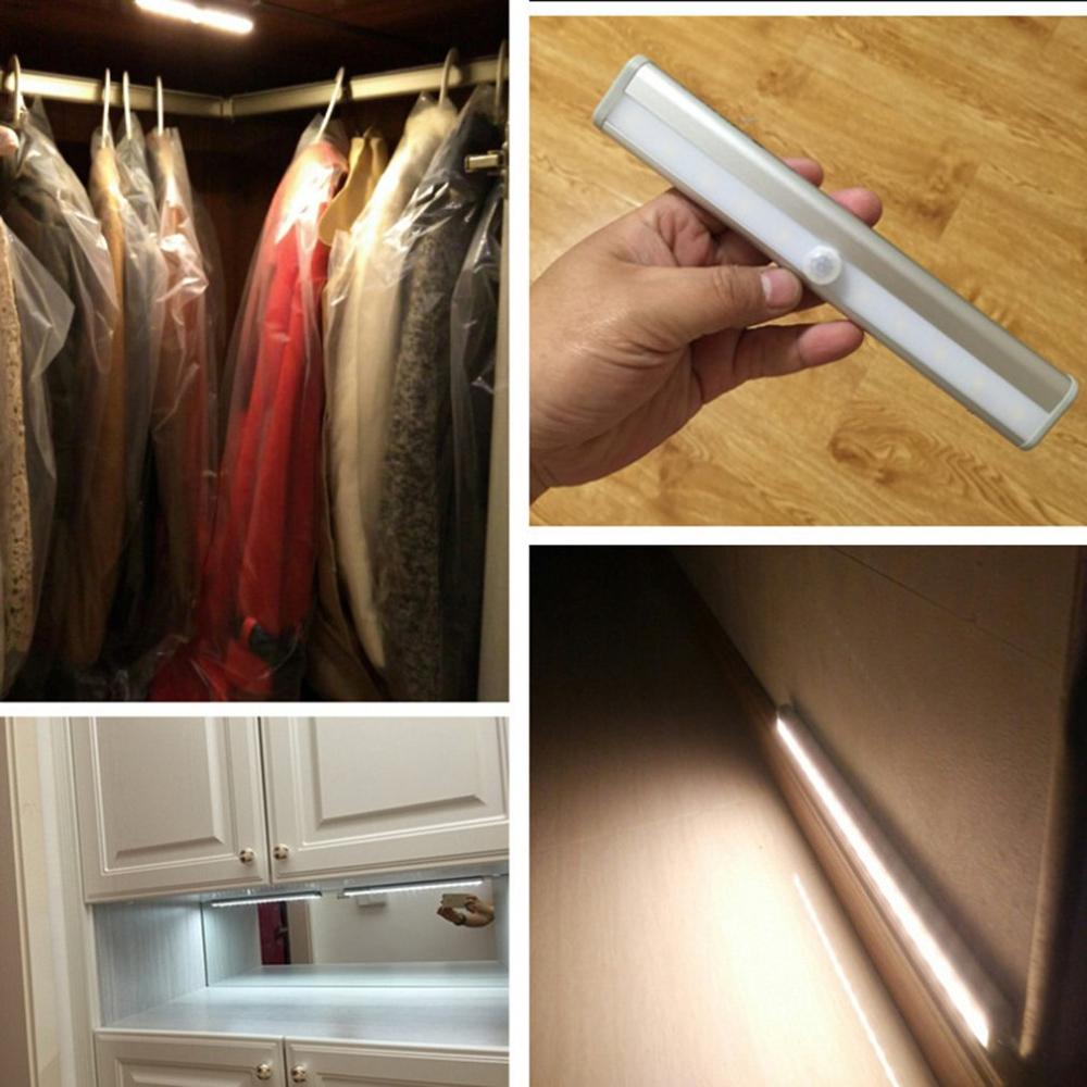 Smart Led Night Light Human infrared Induction Sensor Light Battery Recharging Lamp 10 LED Wardrobe Cabinet Lights